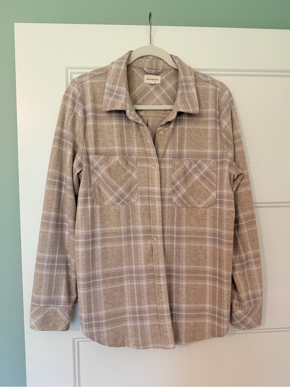 Thread & Supply Neutral Plaid Button-Up Flannel Shacket